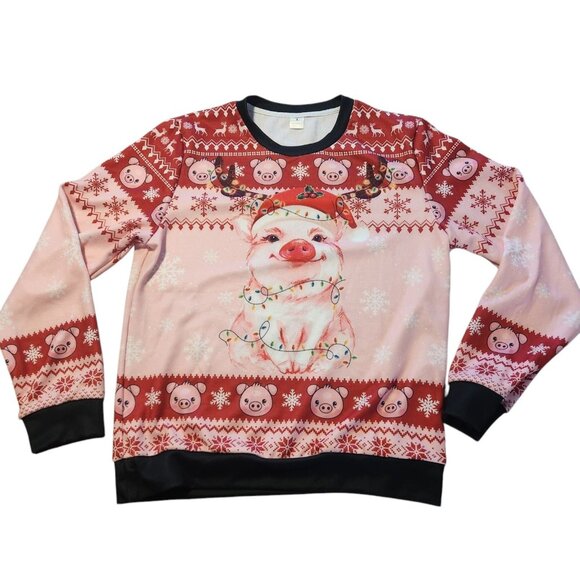 Pig Ugly‎ Christmas Sweater Pig Lover Happy Holiday Party Sweater Unisex Large - Picture 1 of 9